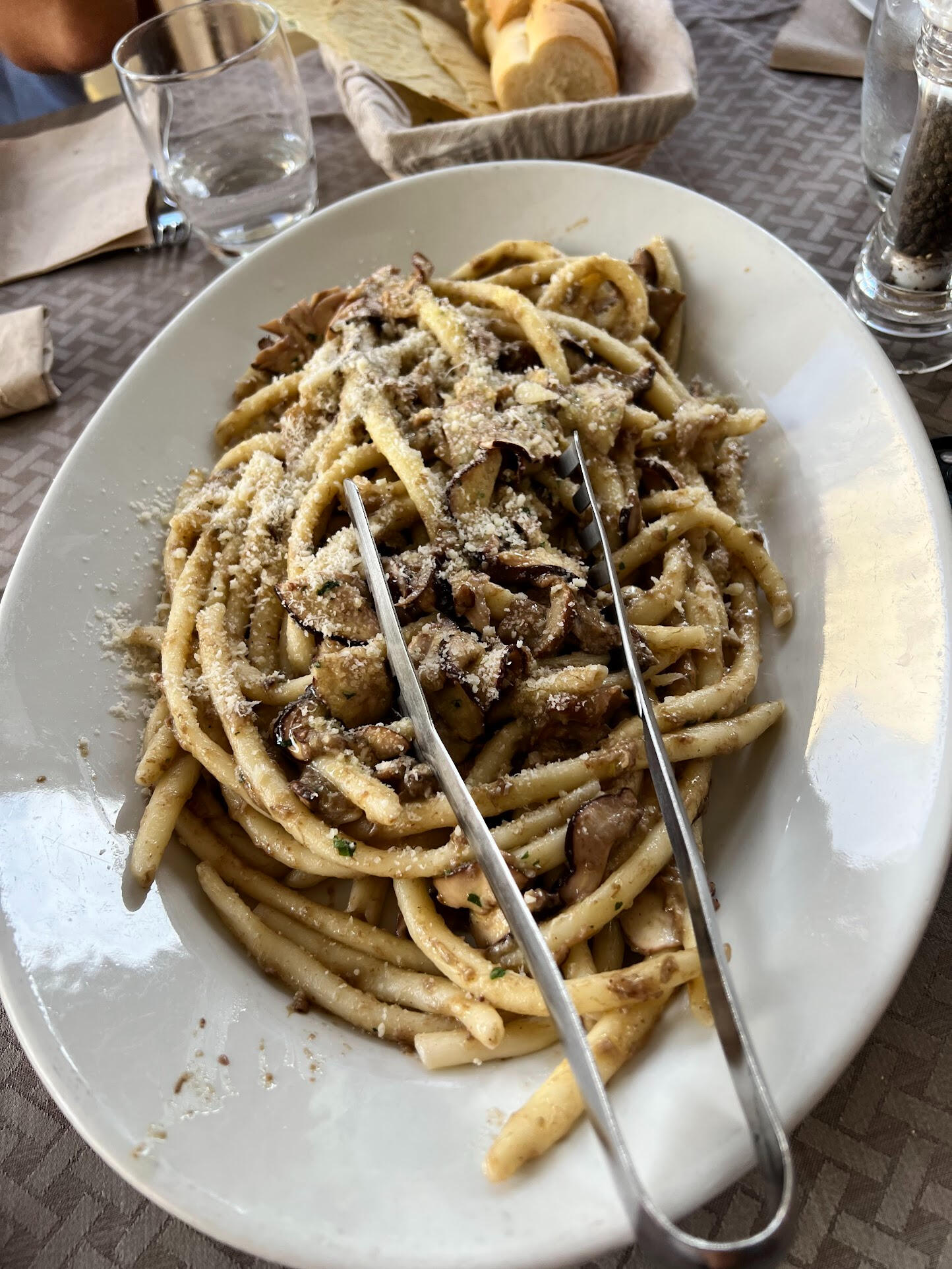 Homemade Pasta with Fresh Mushrooms — Km-Zero Cooking by Mama at Trattoria Locanda Stella, Monti Homemade pasta with fresh local mushrooms, a km-zero dish prepared by Mama Teresa at Trattoria Locanda Stella in Monti, Sardinia.